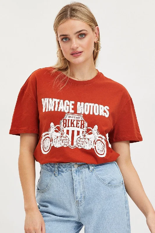 Brown Graphic T Shirt Short SleeveInstant Savings Await!