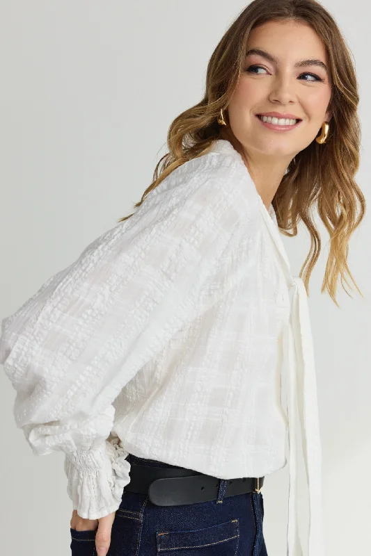 Compassion Ivory Texture Tie Front BlouseYour Exclusive Offer Awaits!