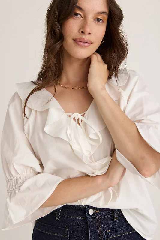 Distinctive Ivory Voile Ruffle Front Ss TopEvery Deal is a Steal!