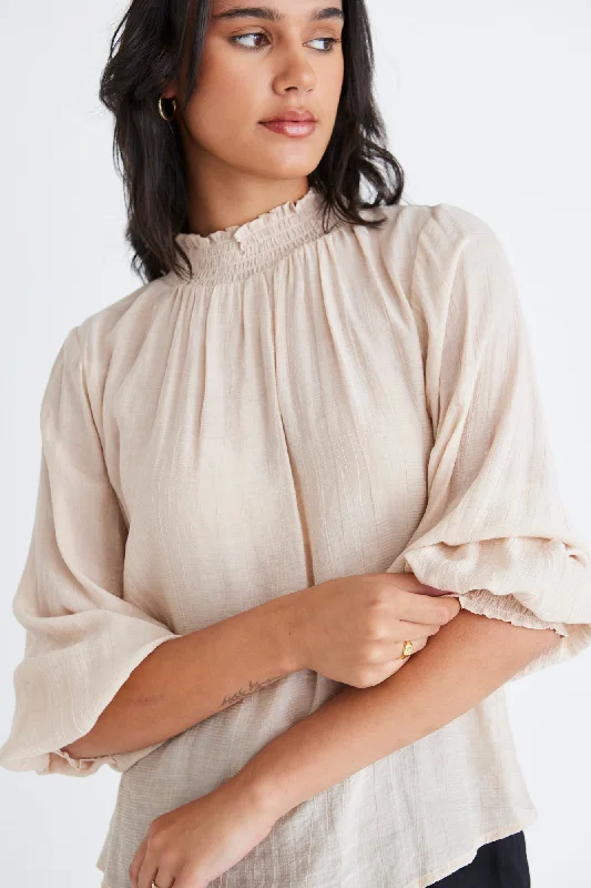 Embrace Champagne Textured High Neck Shirred TopYour Favorite Sale is Back!