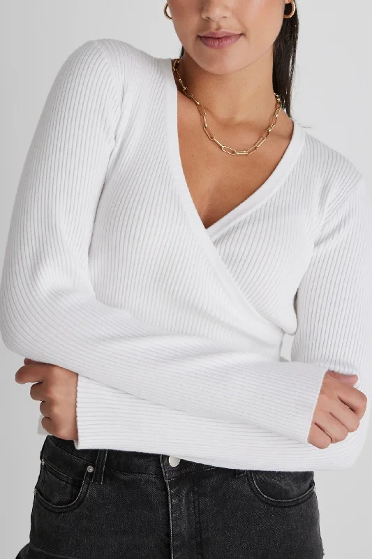 Feel Good White Ls Wrap Rib Knit TopShop the Hottest Deals!