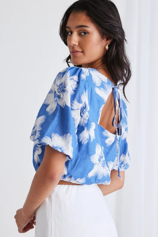 Feeling Blue Hibiscus Cutout Back TopHuge Price Cuts Await!