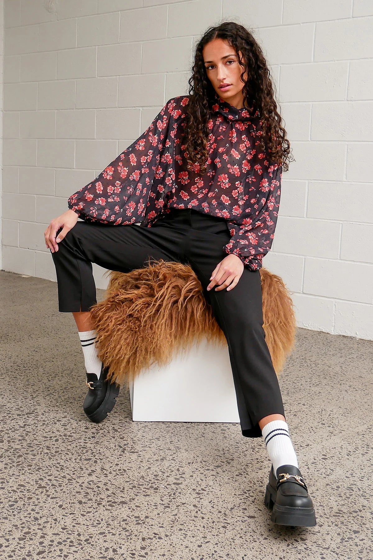 Floret High Neck Red Floral TopBiggest Sale of the Season!