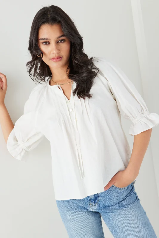 Frolic White Linen Pintuck Ss TopYour Discount is Waiting!