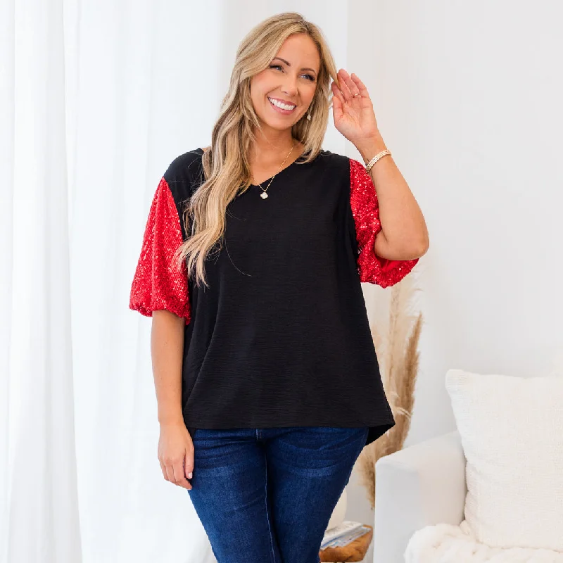 Gameday Glam Top, Black-RedSale Alert – Get Ready to Shop!