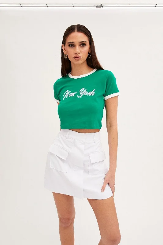 Green Baby Tee Short Sleeve Crew Neck Crop New YorkMust-Have Deals Inside!