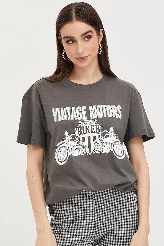 Grey Graphic T Shirt Short SleeveShop More, Spend Less!
