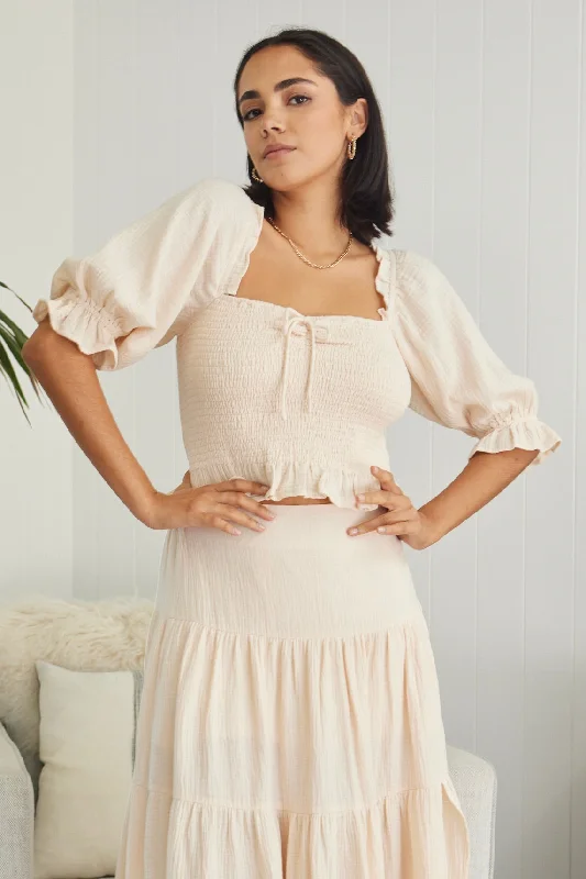 Liberty Cream Muslin Shirred Body Cropped TopDon’t Wait – Deals Won’t Last!