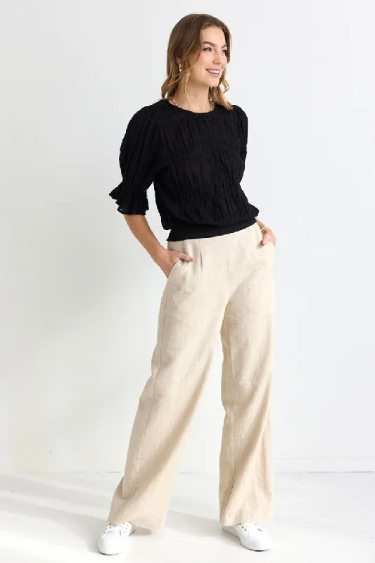 Lovely Black Shirred Cotton Shirred Back SS TopBuy One, Get One Free!