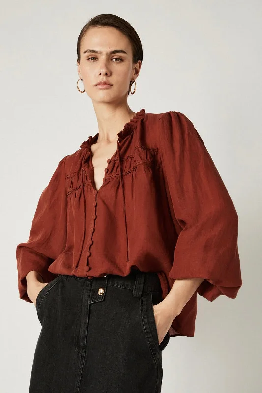 Mandy Chestnut Front Button LS BlouseHuge Savings – Act Now!