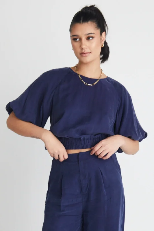 Matilda Blue Cupro Puff Sleeve Crop TopShop Before It’s Gone!
