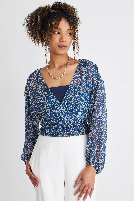 Nightfall Ocean Ditsy Sheer Cropped Ls TopDon’t Wait – Deals Won’t Last!