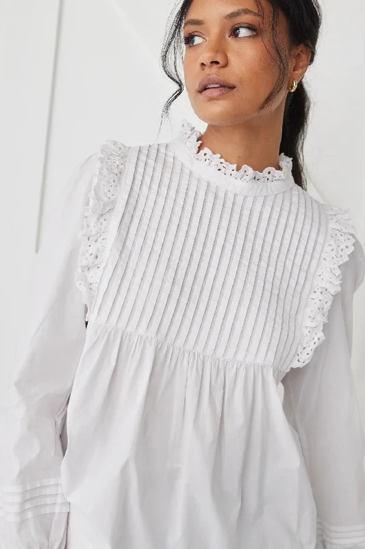 Opal White Voile Pleat Bodice High Neck Ls TopShop Smart, Save Big!