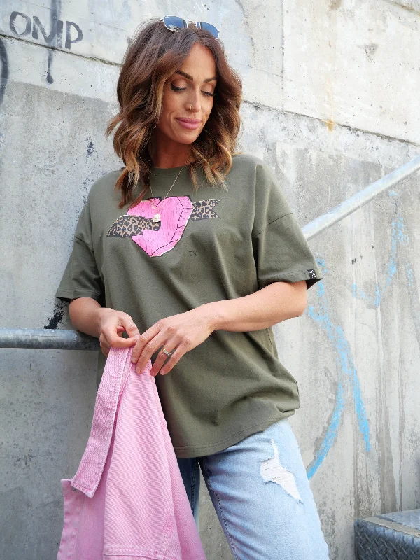 Rebel Club by Shine On Cupid Heart Boyfriend Tee KhakiGet Ready to Save!