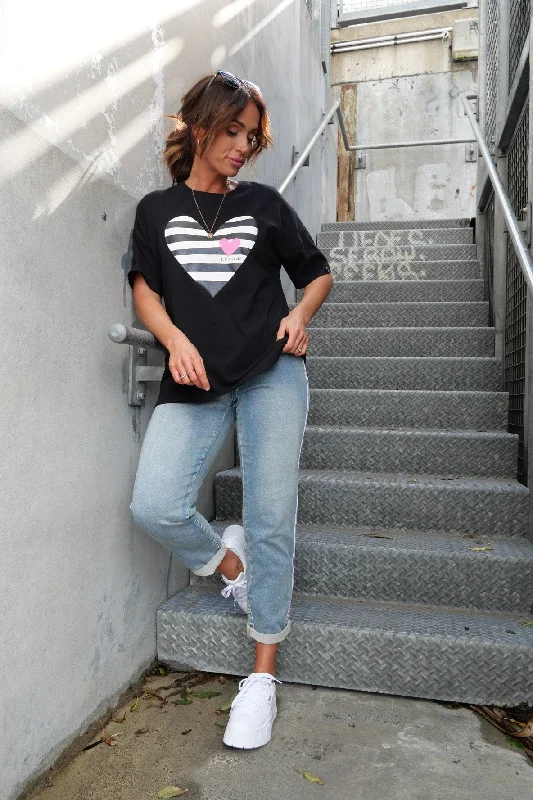 Rebel Club by Shine On Stripe Heart Boyfriend Tee BlackSave Like Never Before!