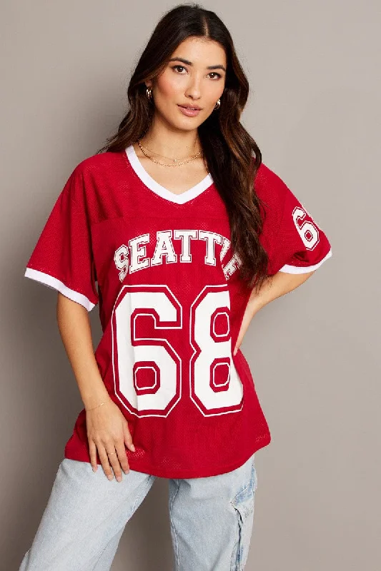 Red Graphic Tee Short SleeveLowest Prices Guaranteed!