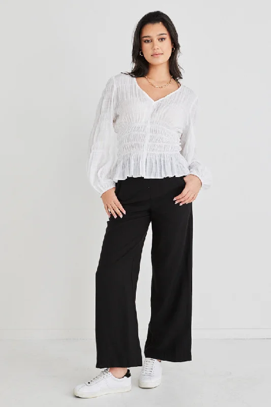 Renaissance White Shirred Cotton V Neck Ls TopYour Favorite Sale is Back!