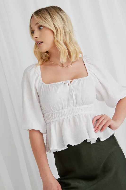 Savour White Linen SS Sqaure Neck TopNew Discounts Just Dropped!