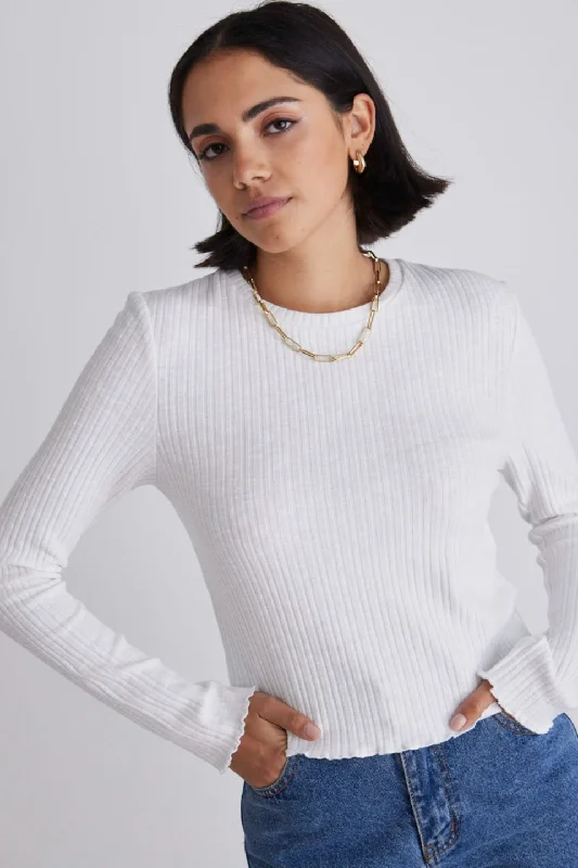 Shout Ivory Rib Cropped Crew LS TeeFlash Sale – Act Fast!