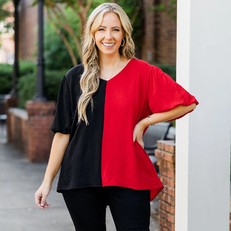 Sideline Sweetheart Top, Black-RedSavings You Can’t Ignore!