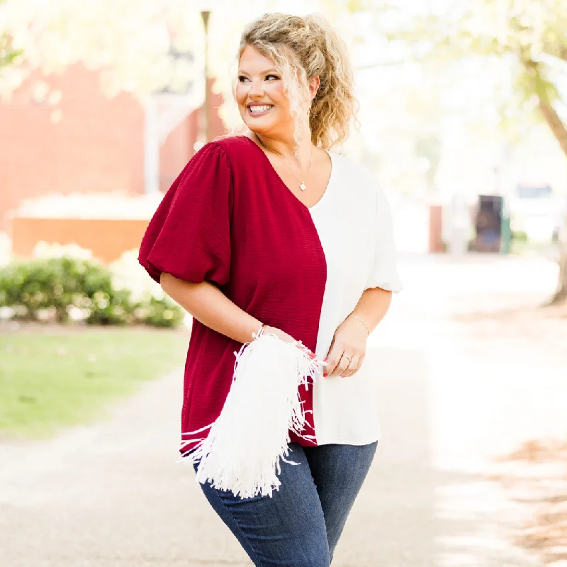 Sideline Sweetheart Top, Crimson-WhiteUpgrade for Less!