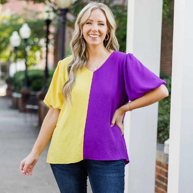 Sideline Sweetheart Top, Gold-PurpleHuge Savings – Act Now!