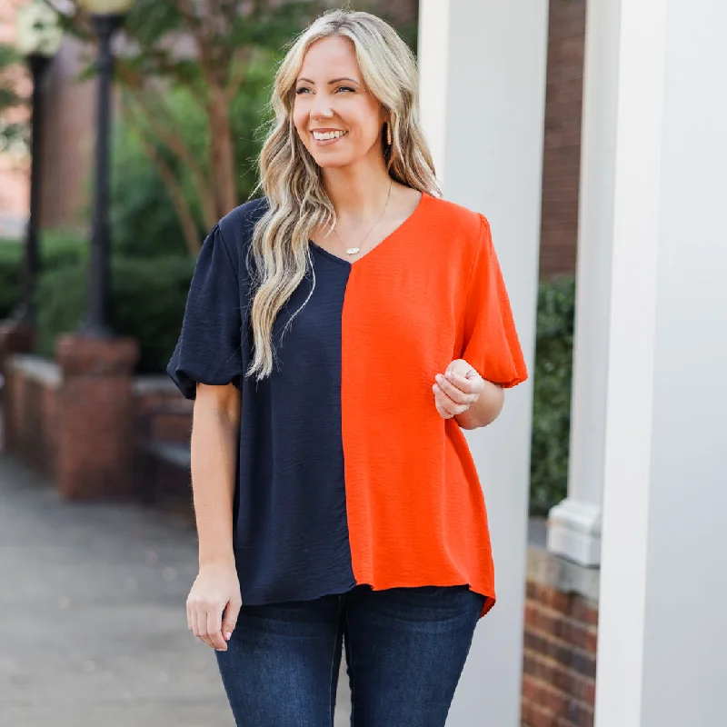 Sideline Sweetheart Top, Navy-OrangeTime to Snag a Bargain!