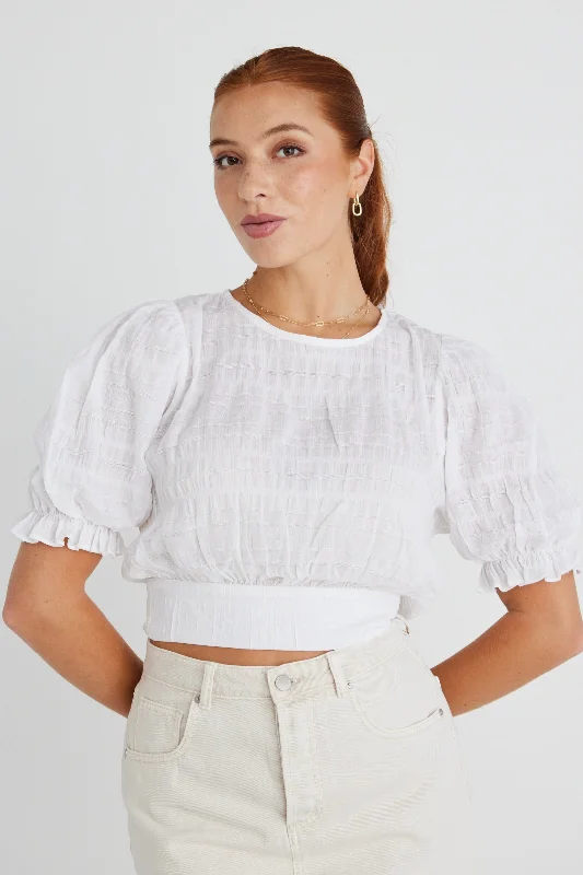 Siena White Shirred Cotton SS TopSavings You Can’t Ignore!