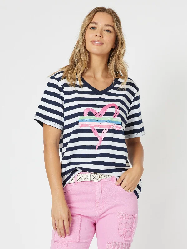 Threadz Heart Stripe Tee Navy/WhiteMega Sale Happening Now!