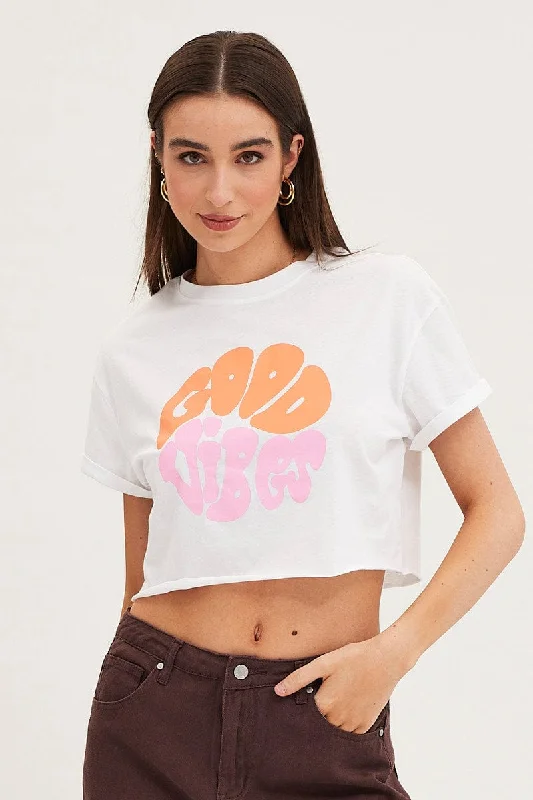 White Graphic T Shirt Short SleeveOne Click Away from Big Savings!