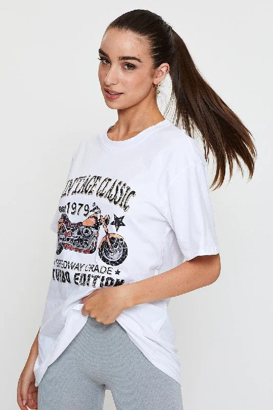 White Graphic T Shirt Short Sleeve OversizedLimited Edition, Limited Price!