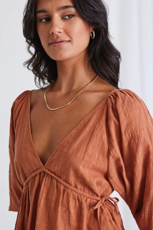 Wilding Terracotta Texture Swing Deep V TopUpgrade for Less!